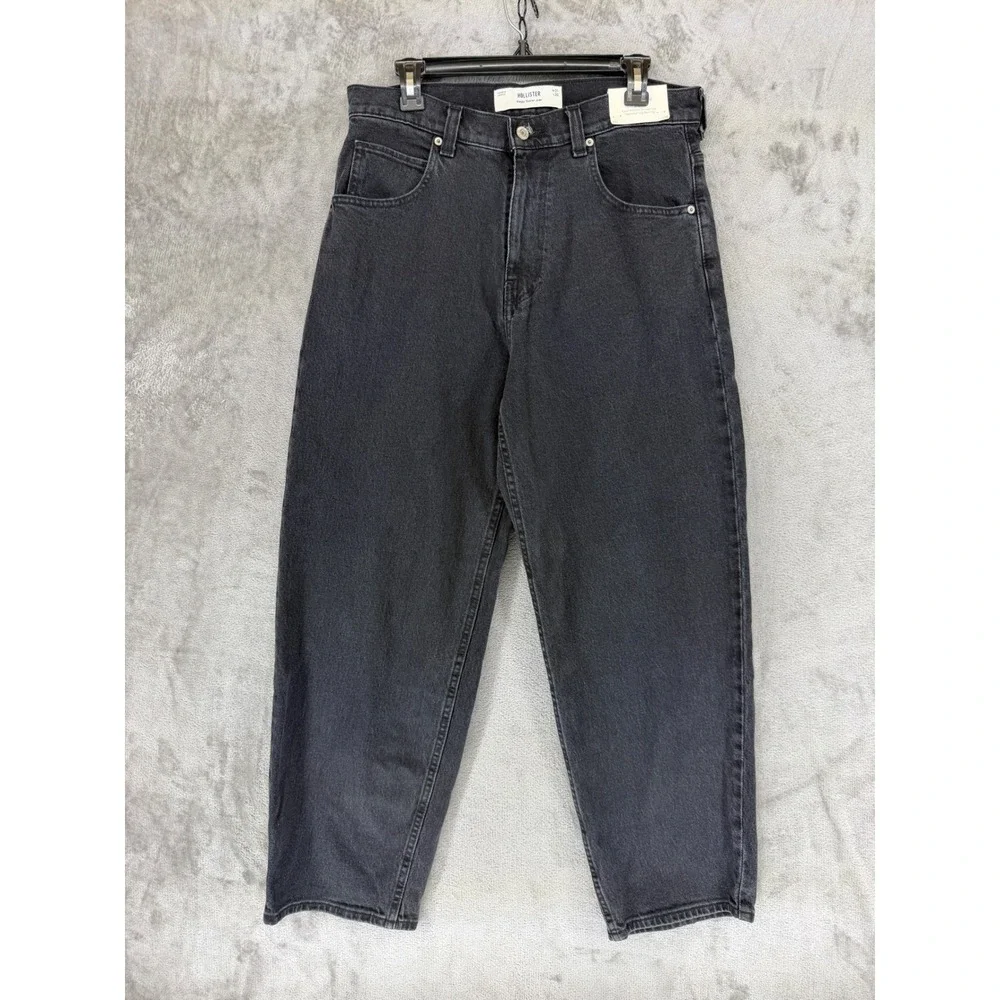 Hollister Baggy Skater Jeans Mens 31x30 Black Stretch Extra Wide Leg Tapered NEW